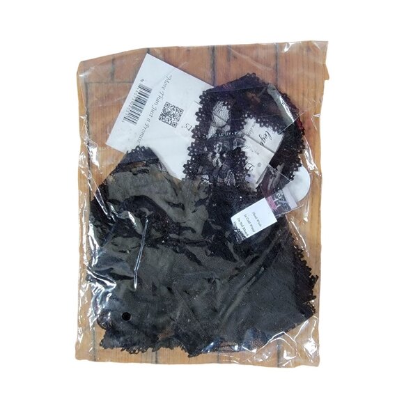 Elegant Moments Black Floral Lace Crotchless Panties One Size Pink Rose Accent - Picture 9 of 11